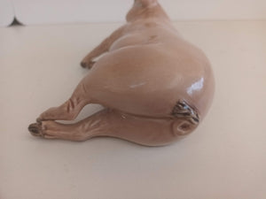 Vintage Creamware Pig Ceramic Large Sleeping Pig Ornament Statue 1980