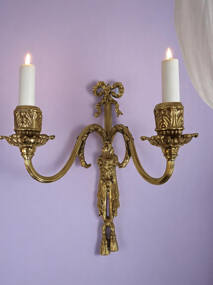 Antique Wall Sconce Light Candle Holder French Style Gold Rams Head Louis XV