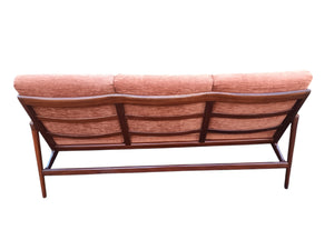 Vintage Mid Century Danish Style Settee Sofa 3 Seater Teak Wood Frame Retro VGC