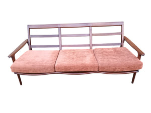 Vintage Mid Century Danish Style Settee Sofa 3 Seater Teak Wood Frame Retro VGC