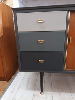 Mid Century Vintage Sideboard TV Unit Drinks Cabinet UpCycled Grey 3D Carbon Fibre 1960's RESTORED