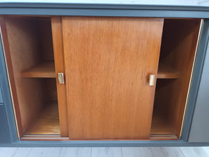 Mid Century Vintage Sideboard TV Unit Drinks Cabinet UpCycled Grey 3D Carbon Fibre 1960's RESTORED