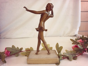 Pair Art Deco Spelter Dancers Figurine Bronze Statue 1930 Vintage Ballerina
