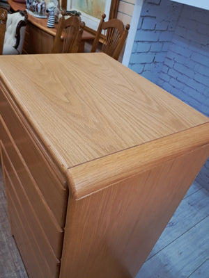 Vintage Mid Century Tallboy Chest of Drawers Solid Oak Danish Style 7 Drawers VGC