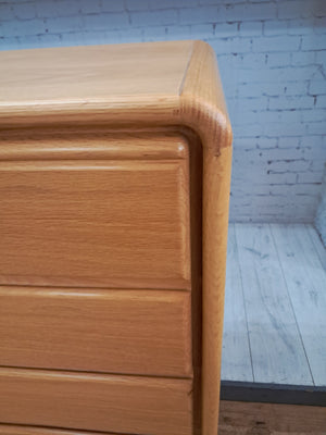 Vintage Mid Century Tallboy Chest of Drawers Solid Oak Danish Style 7 Drawers VGC