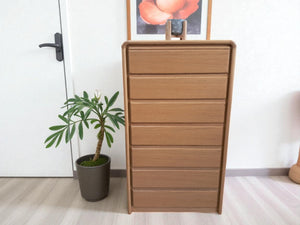 Vintage Mid Century Tallboy Chest of Drawers Solid Oak Danish Style 7 Drawers VGC