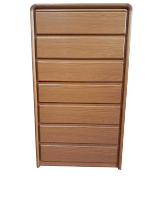 Vintage Mid Century Tallboy Chest of Drawers Solid Oak Danish Style 7 Drawers VGC