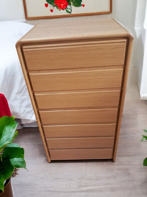 Vintage Mid Century Tallboy Chest of Drawers Solid Oak Danish Style 7 Drawers VGC