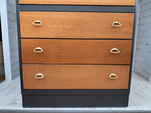 Vintage Mid Century Tallboy Chest of Drawers Retro Oak 6 Drawer Leebus Restored