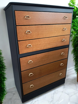 Vintage Mid Century Tallboy Chest of Drawers Retro Oak 6 Drawer Leebus Restored
