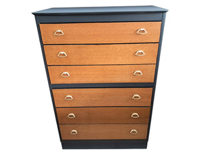 Vintage Mid Century Tallboy Chest of Drawers Retro Oak 6 Drawer Leebus Restored