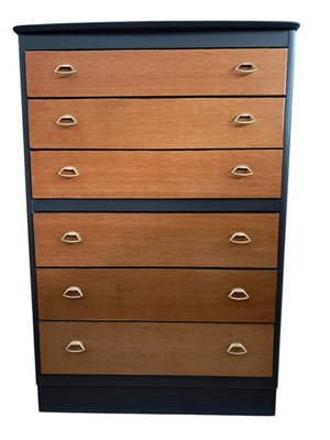 Vintage Mid Century Tallboy Chest of Drawers Retro Oak 6 Drawer Leebus Restored