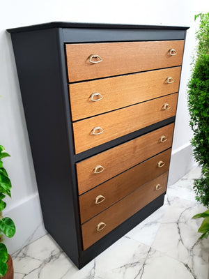Vintage Mid Century Tallboy Chest of Drawers Retro Oak 6 Drawer Leebus Restored