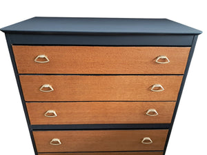 Vintage Mid Century Tallboy Chest of Drawers Retro Oak 6 Drawer Leebus Restored
