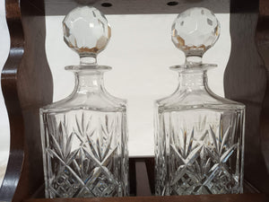 Vintage Double Tantalus Mahogany With Pair Cut Crystal Decanters Antique Tantalus