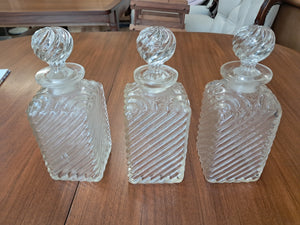 Antique Tantalus + Three Decanters Oak & Brass Victorian Trio Tantalus Decanter Barware 1880