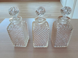 Antique Tantalus + Three Decanters Oak & Brass Victorian Trio Tantalus Decanter Barware 1880