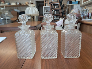 Antique Tantalus + Three Decanters Oak & Brass Victorian Trio Tantalus Decanter Barware 1880