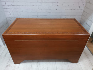 Vintage Oriental Teak Trunk Coffee Table Blanket Box Storage Chest Carved LARGE