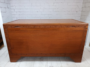 Vintage Oriental Teak Trunk Coffee Table Blanket Box Storage Chest Carved LARGE