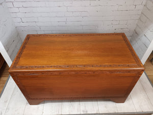 Vintage Oriental Teak Trunk Coffee Table Blanket Box Storage Chest Carved LARGE