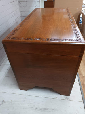 Vintage Oriental Teak Trunk Coffee Table Blanket Box Storage Chest Carved LARGE