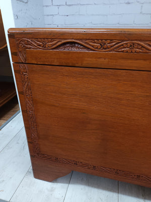 Vintage Oriental Teak Trunk Coffee Table Blanket Box Storage Chest Carved LARGE