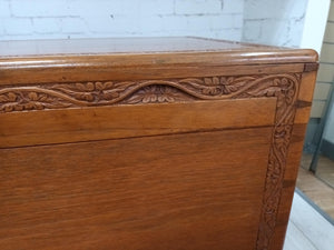 Vintage Oriental Teak Trunk Coffee Table Blanket Box Storage Chest Carved LARGE