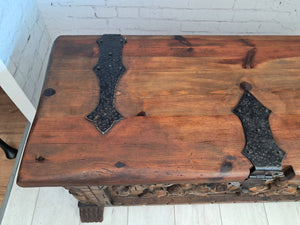 Antique LARGE Medieval Gothic Trunk Coffer Carved Chest / Coffee Table / Storage 1930