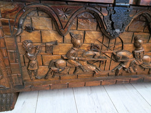 Antique LARGE Medieval Gothic Trunk Coffer Carved Chest / Coffee Table / Storage 1930
