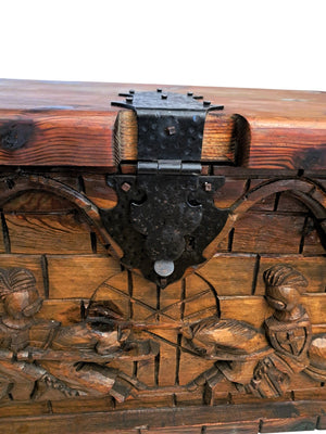 Antique LARGE Medieval Gothic Trunk Coffer Carved Chest / Coffee Table / Storage 1930