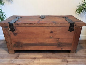 Antique LARGE Medieval Gothic Trunk Coffer Carved Chest / Coffee Table / Storage 1930