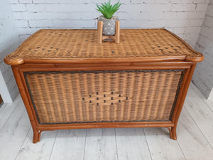 Vintage Rattan Trunk Wicker Bamboo Ottoman Bohemian 1970 Coffee Table Storage