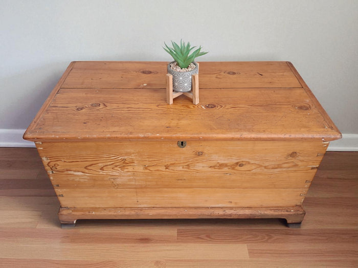 Victorian Pine Trunk Antique Chest Solid Pine LARGE Coffee Table Storage Box