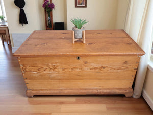 Victorian Pine Trunk Antique Chest Solid Pine LARGE Coffee Table Storage Box