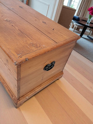 Victorian Pine Trunk Antique Chest Solid Pine LARGE Coffee Table Storage Box