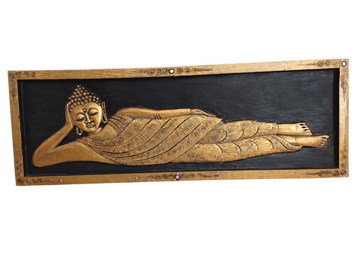 Vintage LARGE Wall Art Wooden Laying Buddha Indian Thai Monk Art Hindu Antique Buddhist 1970