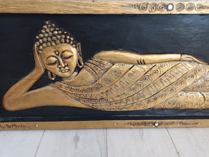 Vintage LARGE Wall Art Wooden Laying Buddha Indian Thai Monk Art Hindu Antique Buddhist 1970