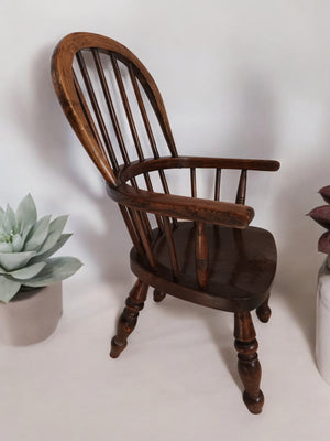 Antique Childs Windsor Chair Small Victorian Vintage Chair Ash & Elm Wood 1870 Country Furniture
