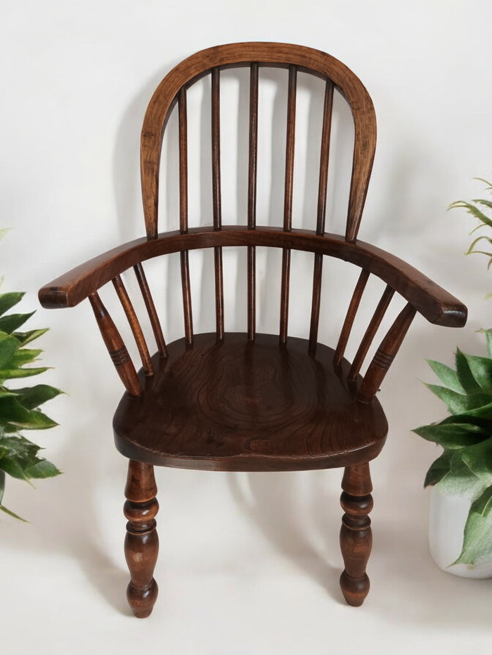 Antique Childs Windsor Chair Small Victorian Vintage Chair Ash & Elm Wood 1870 Country Furniture