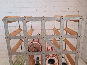 Vintage Wooden Wine Rack Mid Century Style Wood & Metal Frame 24 Bottle Holder 1970's
