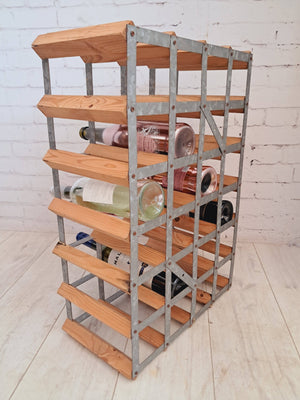 Vintage Wooden Wine Rack Mid Century Style Wood & Metal Frame 24 Bottle Holder 1970's