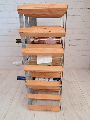 Vintage Wooden Wine Rack Mid Century Style Wood & Metal Frame 24 Bottle Holder 1970's