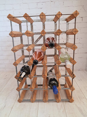 Vintage Wooden Wine Rack Mid Century Style Wood & Metal Frame 24 Bottle Holder 1970's