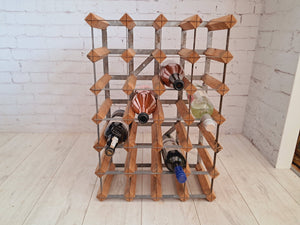 Vintage Wooden Wine Rack Mid Century Style Wood & Metal Frame 24 Bottle Holder 1970's