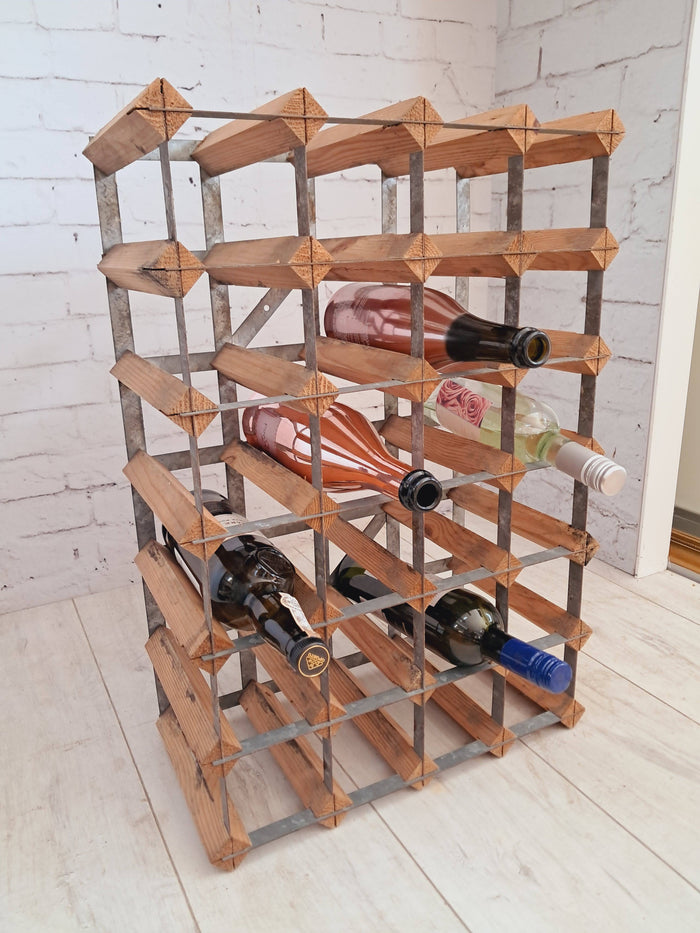 Vintage Wooden Wine Rack Mid Century Style Wood & Metal Frame 24 Bottle Holder 1970's