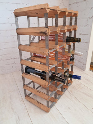 Vintage Wooden Wine Rack Mid Century Style Wood & Metal Frame 24 Bottle Holder 1970's