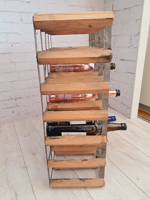 Vintage Wooden Wine Rack Mid Century Style Wood & Metal Frame 24 Bottle Holder 1970's