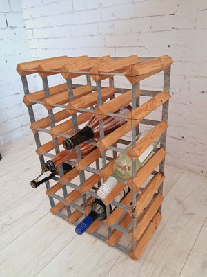 Vintage Wooden Wine Rack Mid Century Style Wood & Metal Frame 24 Bottle Holder 1970's