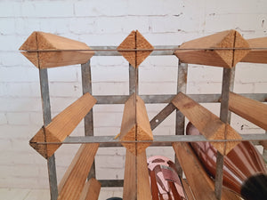 Vintage Wooden Wine Rack Mid Century Style Wood & Metal Frame 24 Bottle Holder 1970's
